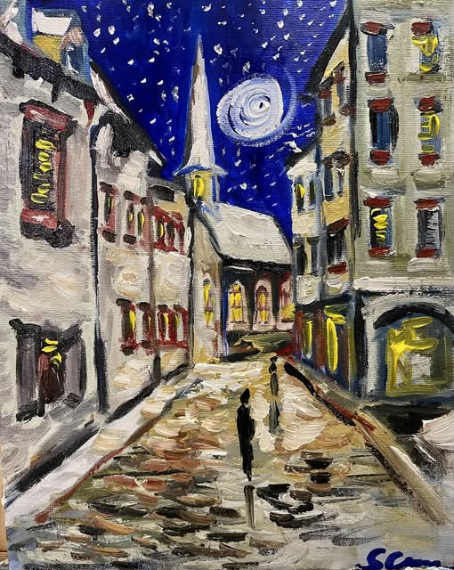 Une ballade nocturne, Quebec. Oil on Canvas.